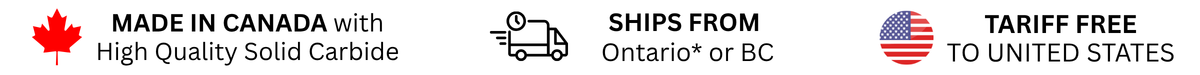 High quality solid carbide spiral router bits made in Canada, shipping from Ontario or British Columbia, tariff free to the United States